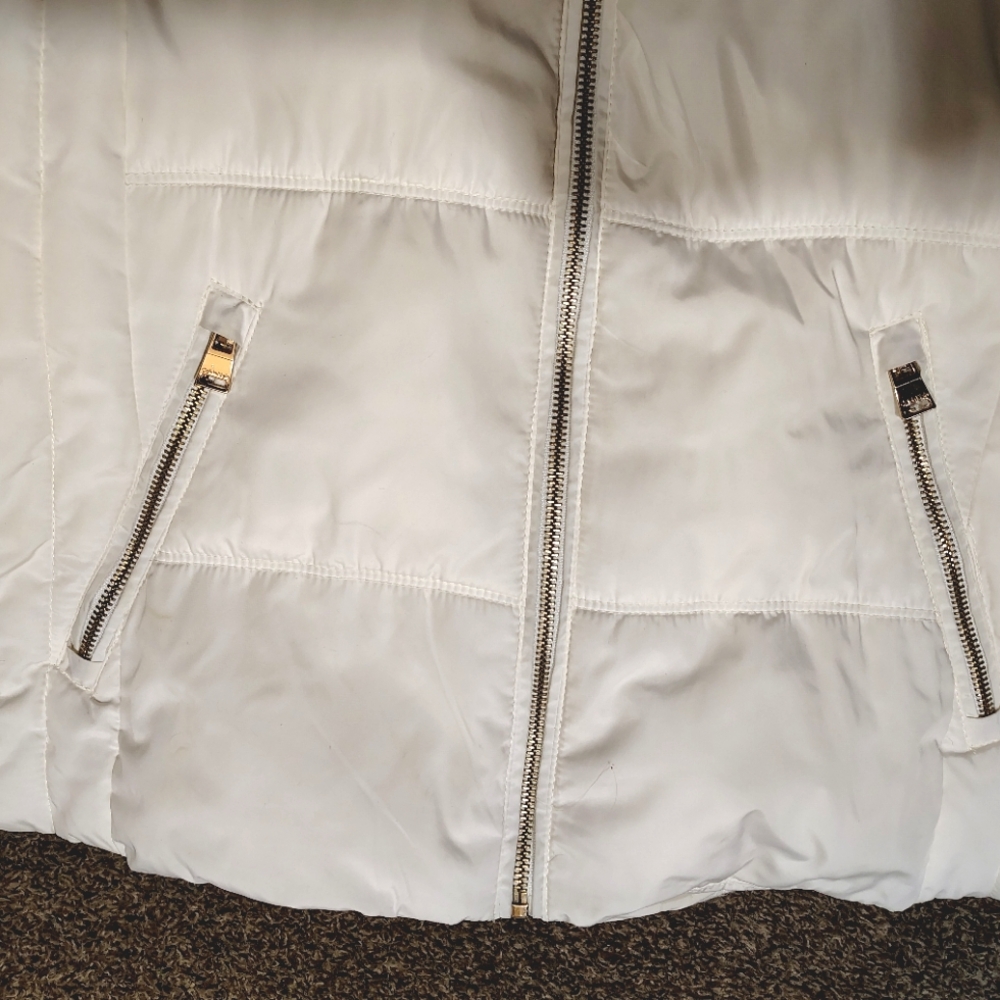 Calvin Klein TAG Puffer Vest, Women Ivory, Hood,Gold ZipUP+Pckts,Collar, XL - Picture 9 of 16